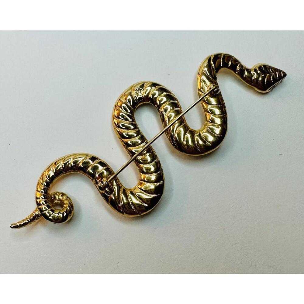 Elegant Gold Snake Brooch with Rhinestones by Swarovski - Picture 2 of 9
